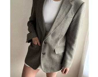 Manteau sport en laine Haggar Tweed vintage Marron Vert foncé universitaire automne universitaire