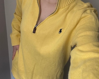 Vintage Polo Ralph Lauren butter yellow quarter zip collegiate coastal preppy