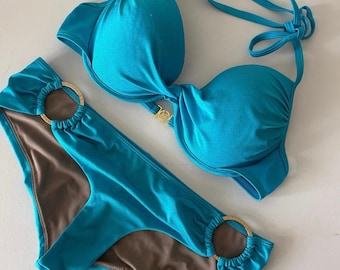 Conjunto de bikini push-up azul turquesa de Victoria's Secret para playa, resort, vacaciones de verano, estilo Y2K