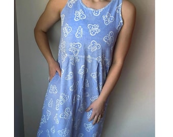 Sukienka maxi vintage Fresh Produce w motyle, babciny domek, babcina bawełna, retro