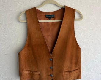 Vintage Bushwhacker USA Brown leather Vest western boho hippy cowboy rodeo retro