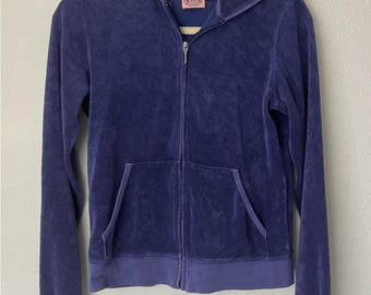 Juicy Couture Y2K 00s blue indigo terry cloth hoodie mcbling summer glam retro