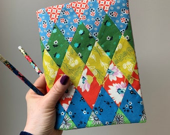 Diamond Patchwork Fabric Notebook Cover Sewing Pattern PDF