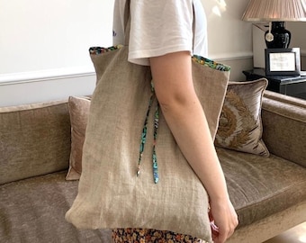 Tote Bag PDF Sewing Pattern, stylish & eco friendly reusable fabric shoulder bag for everyday use, easy to sew with lovely binding detail