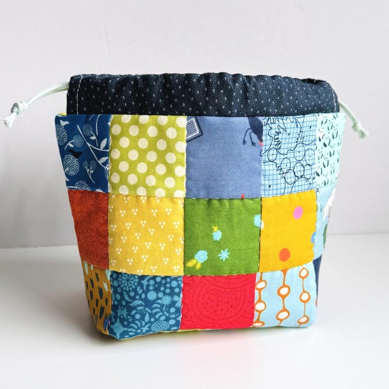 Drawstring Bag Patchwork Sewing Pattern by Tikki London, PDF download