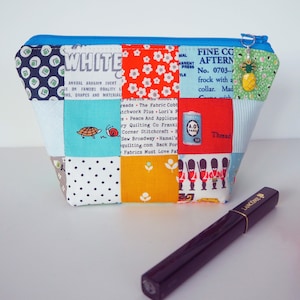 Patchwork Zip Pouch Sewing Pattern, 7 by 4 inch cute quilt bag for make-up cosmetics or bits & bobs, easy tutorial, beginner friendly PDF
