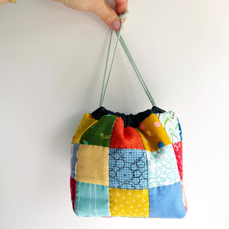 Drawstring Bag Patchwork Sewing Pattern by Tikki London, PDF download