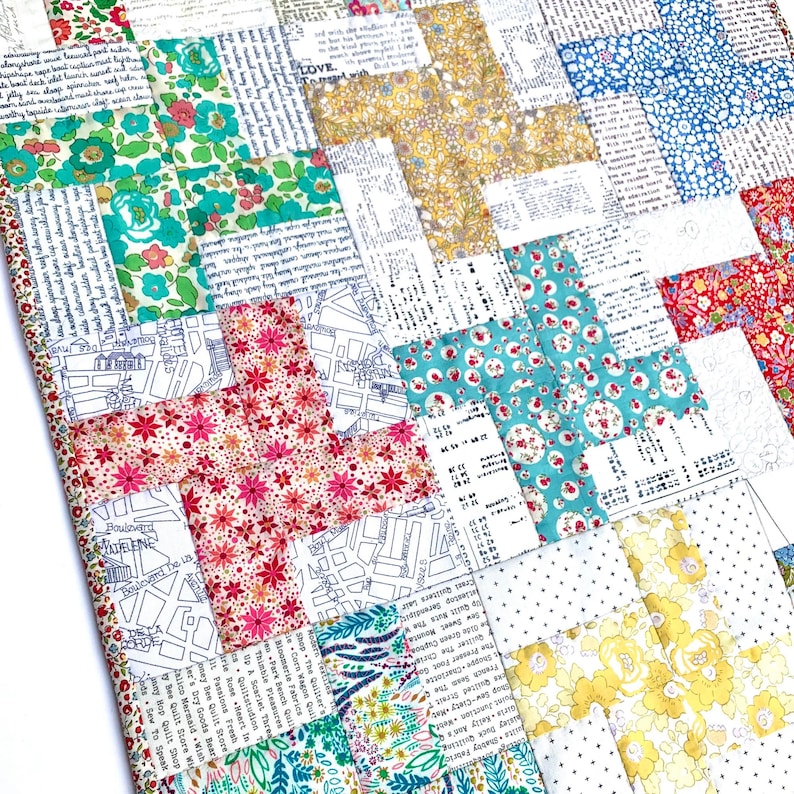 Windmill patchwork baby quilt pattern, Jelly roll friendly beginner crib blanket sewing tutorial PDF