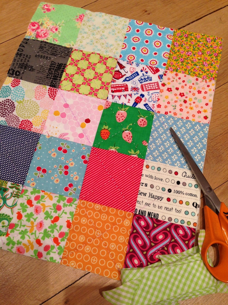 Starter Quilt PDF Pattern for a Complete Beginner, easy small size dolls bed patchwork sewing tutorial, learn the basics by Tikki London