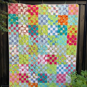 Quilt PDF Pattern Soul Blossoms Checkerboard, easy Jelly Roll friendly patchwork design, throw junior or lap size 56in x 72in sewing project