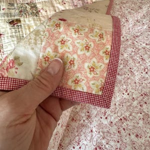 Triple Squares Quilt Pattern, Easy Traditional Patchwork Sewing Tutorial (PDF), Red gingham binding on quilt