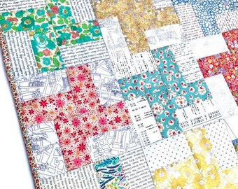 Easy Baby Quilt Pattern, beginner patchwork quilt, Jelly Roll friendly windmill design for small size options, Tikki sewing PDF tutorial
