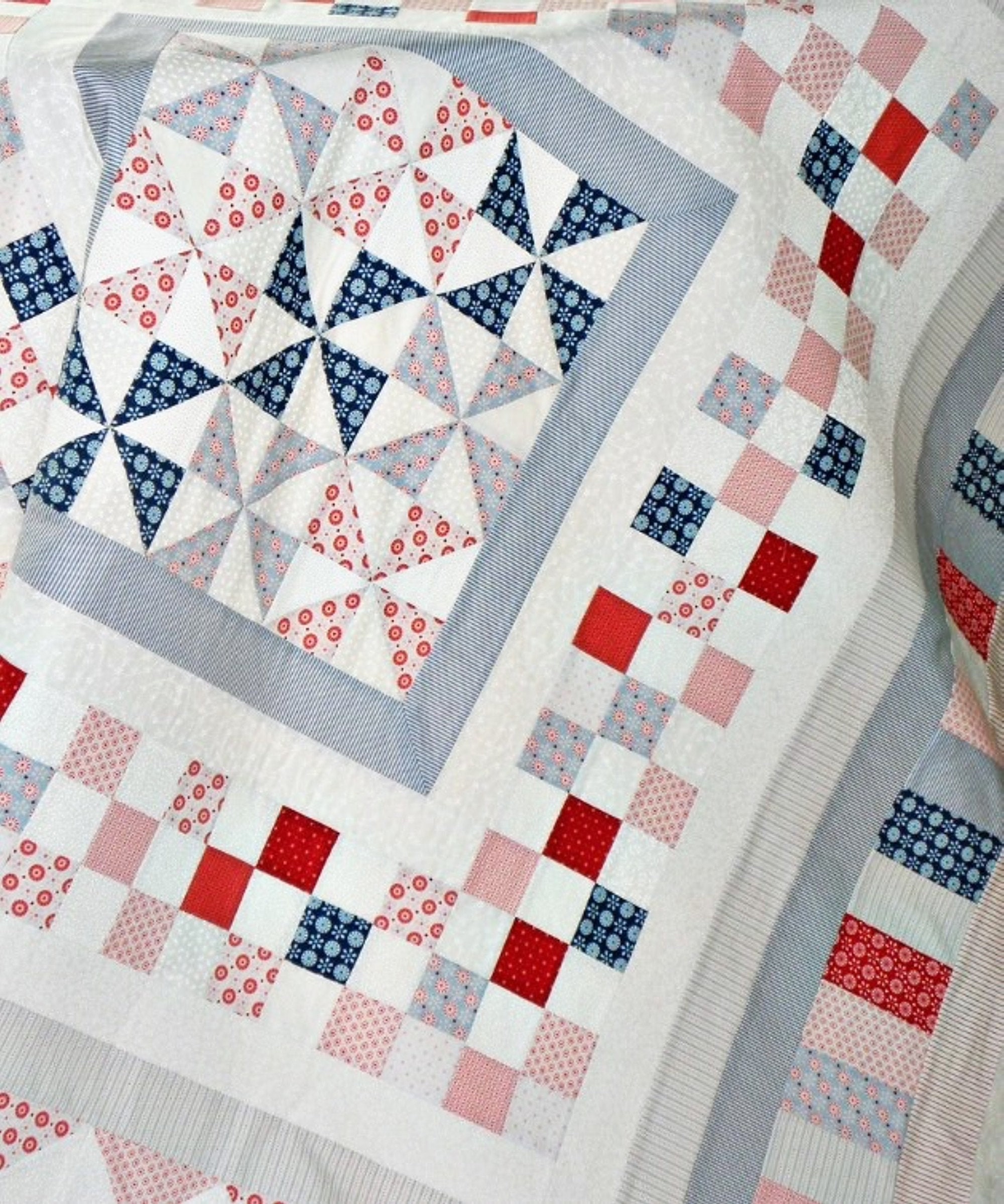 Tilda Blue Red White Quilt Pattern Modern - Etsy