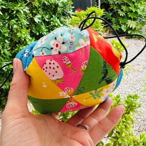 Round Patchwork Drawstring Pouch Sewing Pattern (PDF): Easy Bag for Cosmetics, Notions & Small Items