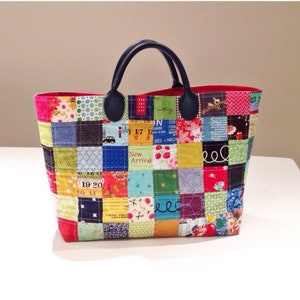 Patchwork Tote Bag Sewing Pattern: Scrap Fabric Quilt Design (PDF)