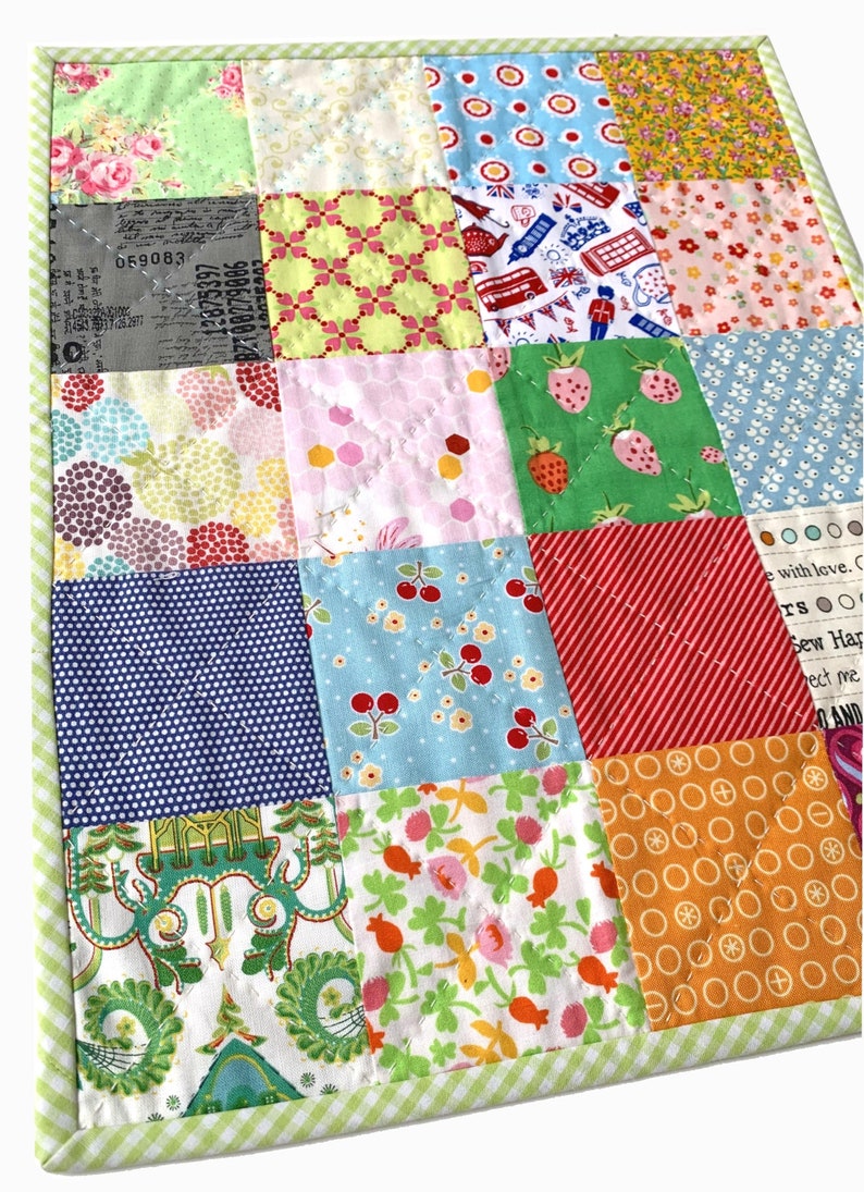 Starter Quilt Sewing Pattern for the Complete Beginner, Easy & small size patchwork to learn the basics, sewing tutorial by Tikki London, toy quilt, dolly quilt, first quilt