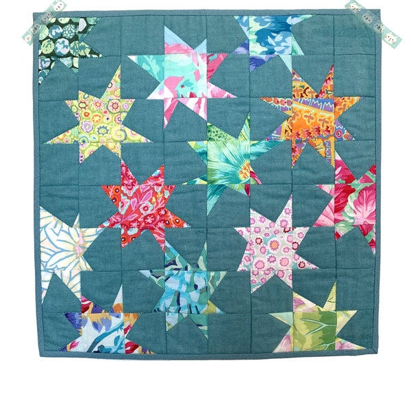 Stars Quilt Pattern Easy Patchwork project, small beginner friendly wonky stars design, PDF sewing tutorial by Tikki London