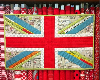 Union Jack Mini Patchwork Quilt PATTERN, sewing tutorial with FPP foundation paper piecing included,  United Kingdom British flag design PDF