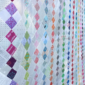 Patchwork Quilt Pattern, easy PDF sewing tutorial using the traditional four-patch quilt block, large size quilt 59 by 85 inches.