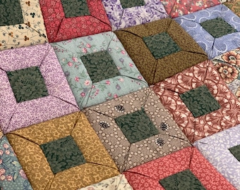 Quilt-as-you-go Sewing Pattern - Folded Squares Fabric Origami Style Patchwork - Hand Stitching Project - PDF download