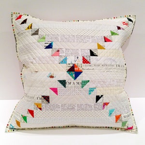 Quilted Pillow Cover Sewing Pattern: Mini Half Square Triangles Patchwork (PDF Tutorial)