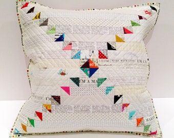 Quilt Pillow Pattern, modern unique low volume & scrap fabric pillow cover, patchwork cushion or mini quilt, PDF sewing by Tikki London