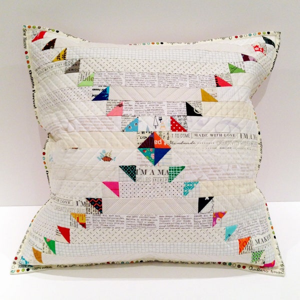 Quilted Pillow Cover Sewing Pattern, make a unique modern handmade accent pillow cover with half square triangles, patchwork PDF tutorial