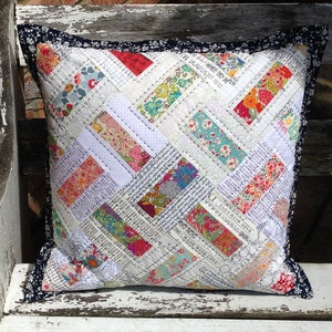Quilted Patchwork Pillow Cover PDF Sewing Pattern, domino cushion cover tutorial, a cool modern scrappy fabric design DIY home decor