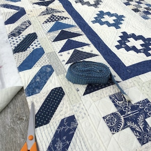 Indigo Crossing Medallion Quilt Pattern PDF – Blue & White Patchwork, size 64" x 85" Easy-to-Follow Instructions by Tikki London