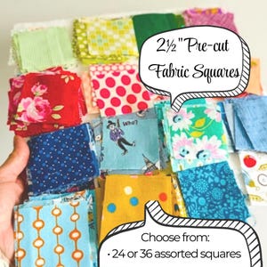 Precut 2.5 inch quilt cotton fabric squares, Modern colourful patchwork prints mini charm pack