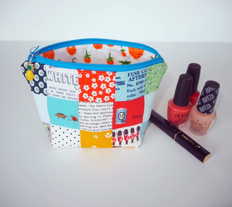 Easy Pouch Patchwork Quilt Sewing Pattern, cute quilt fabric zipper bag for multiple uses, beginner friendly PDF tutorial, instant download
