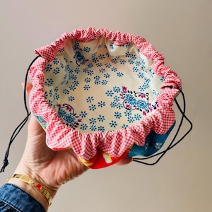 Round Patchwork Drawstring Pouch Sewing Pattern (PDF): Easy Bag for Cosmetics, Notions & Small Items