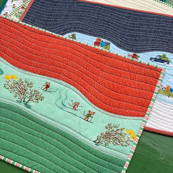 Landscape quilt sewing pattern, create a mini patchwork scenery from novelty or seasonal fabrics with this easy tutorial, PDF download