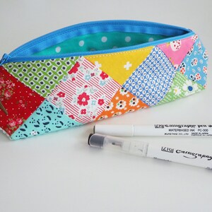 Zipper Pouch Pattern, triangular prism shape, modern patchwork, pencil case, zippy pouch, sewing pattern