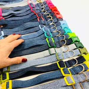 Dog Collar Sewing Pattern tutorial to make cute & trendy washable cotton fabric or denim jeans diy pet collars, make gifts for doggy friends