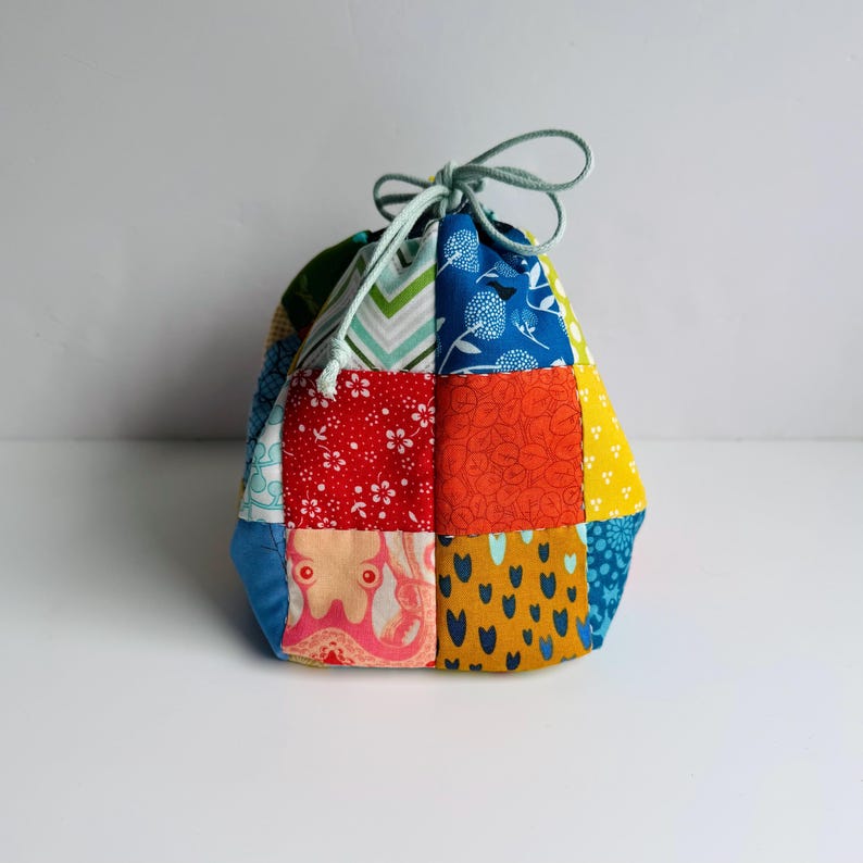 Drawstring Bag Patchwork Sewing Pattern by Tikki London, PDF download