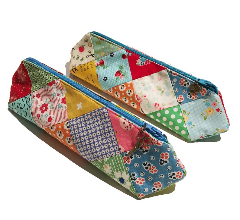 Zipper Pouch Pattern, triangular prism shape, modern patchwork, pencil case, zippy pouch, sewing pattern