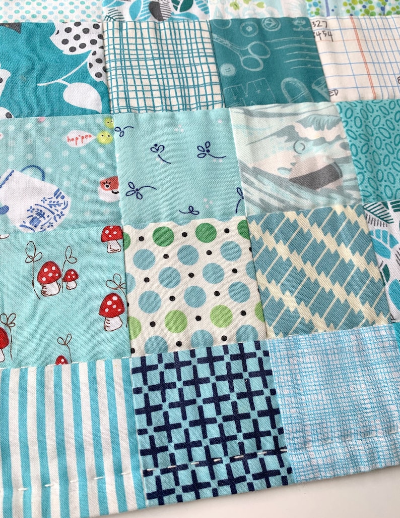 Make your first quilt, Starter Quilt Sewing Pattern for the Complete Beginner, Easy & small size patchwork to learn the basics, sewing tutorial by Tikki London, dolls quilt
