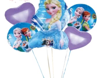 Frozen Elsa und Anna Ballonblumenstrauß, Disney Prinzessinnen - 5Stk