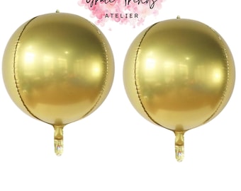 Olbrzymi złoty balon Orbz 22", złoty, okrągły, kulisty, 4D, metaliczny, foliowy balon, urodziny, dekoracja na imprezę, wesele, baby shower