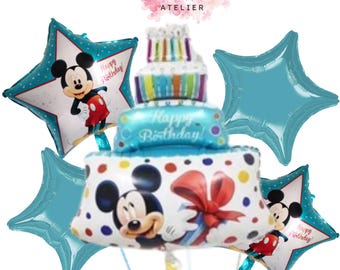 Mickey Mouse Birthday Foil Balloons Bouquet: 5pcs