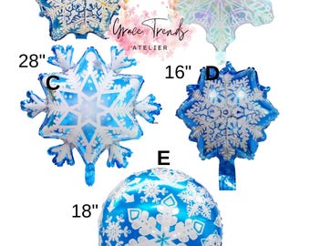 Globo de aluminio con forma de copo de nieve navideño, transparente, azul, de Mylar, para decoración de fiestas invernales.