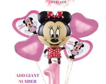 Ramo de globos de Minnie Mouse, 5 piezas, rosa, para fiesta de cumpleaños