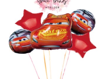 Lightning McQueen Race Car Foil Balloons Bouquet:  5pcs