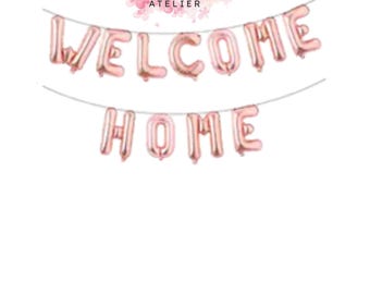 WELKOM THUIS 16" inch roségouden alfabetletters folie mylar ballonbanner, banner housewarmingfeest,