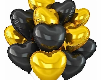 Black Gold Heart Foil Balloon 18 inches | Birthday Party Decor, Wedding, Baby/Bridal Shower