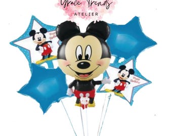 Ramo de globos metalizados de Mickey Mouse: 5 unidades