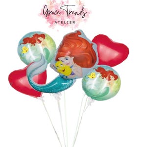 Princess Ariel Foil Balloons Bouquet:  Mermaid balloon 5pcs