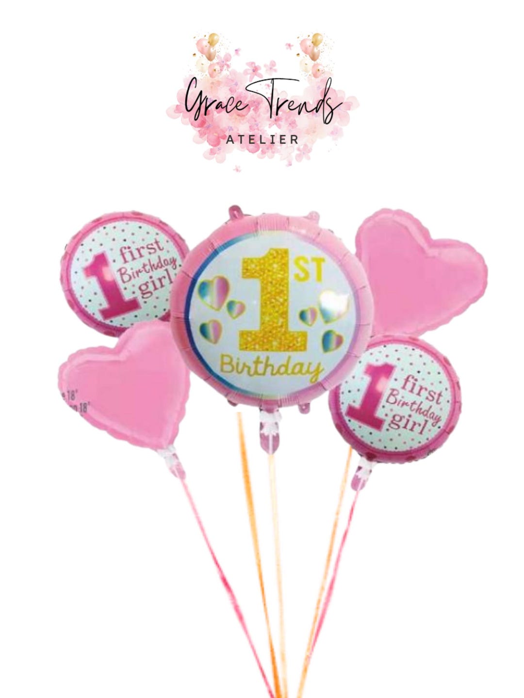 1st Birthday Girl Balloon Bouquet, First Birthday Girl Balloon - Etsy