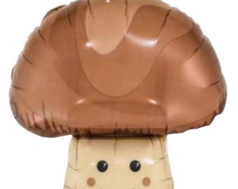 Globo de seta marrón con carita sonriente / Decoración de fiesta de cuento de hadas del bosque de 58 cm